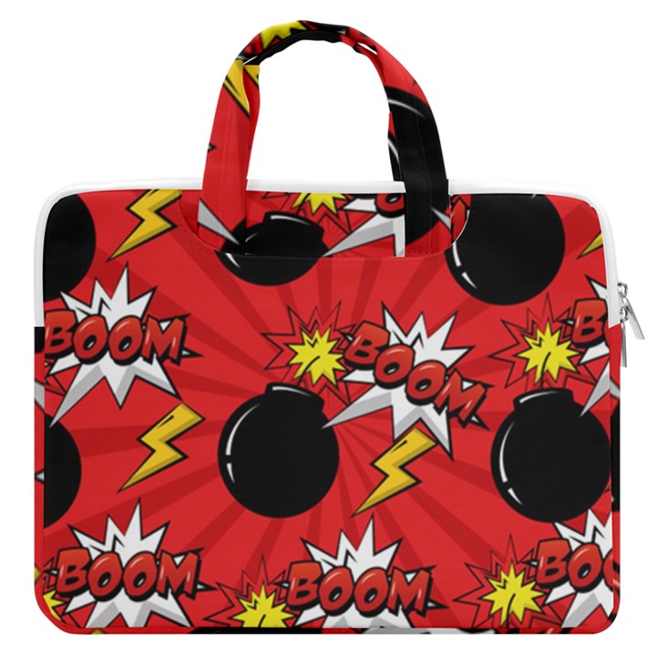 Pop Art Comic Pattern Bomb Boom Explosion Background MacBook Pro 16  Double Pocket Laptop Bag 