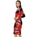 Pop Art Comic Pattern Bomb Boom Explosion Background Long Sleeve V-Neck Bodycon Dress  View2