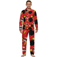 Pop Art Comic Pattern Bomb Boom Explosion Background Men s Long Sleeve Velvet Pocket Pajamas Set by Simbadda