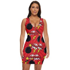 Pop Art Comic Pattern Bomb Boom Explosion Background Draped Bodycon Dress by Simbadda