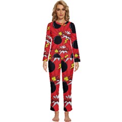 Pop Art Comic Pattern Bomb Boom Explosion Background Womens  Long Sleeve Lightweight Pajamas Set by Simbadda