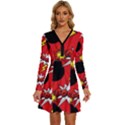 Pop Art Comic Pattern Bomb Boom Explosion Background Long Sleeve Deep V Mini Dress  View1