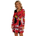 Pop Art Comic Pattern Bomb Boom Explosion Background Long Sleeve Deep V Mini Dress  View2