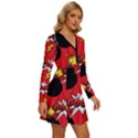 Pop Art Comic Pattern Bomb Boom Explosion Background Long Sleeve Deep V Mini Dress  View3