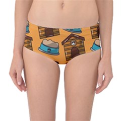 Pet House Bowl Food Seamless Pattern Mid-waist Bikini Bottoms by Simbadda