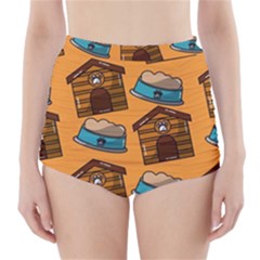 Pet House Bowl Food Seamless Pattern High-waisted Bikini Bottoms by Simbadda