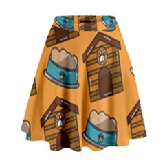 Pet House Bowl Food Seamless Pattern High Waist Skirt by Simbadda