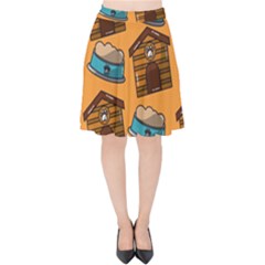 Pet House Bowl Food Seamless Pattern Velvet High Waist Skirt by Simbadda