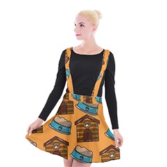 Pet House Bowl Food Seamless Pattern Suspender Skater Skirt by Simbadda