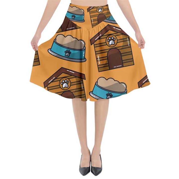 Pet House Bowl Food Seamless Pattern Flared Midi Skirt