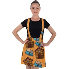 Pet House Bowl Food Seamless Pattern Velvet Suspender Skater Skirt by Simbadda