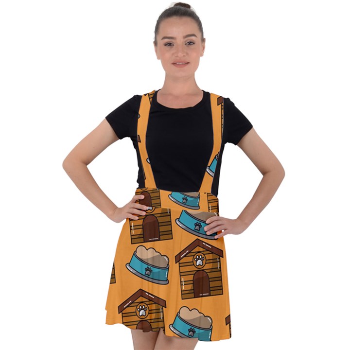 Pet House Bowl Food Seamless Pattern Velvet Suspender Skater Skirt