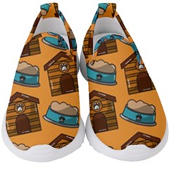 Pet House Bowl Food Seamless Pattern Kids  Slip On Sneakers by Simbadda