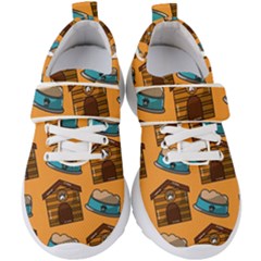 Pet House Bowl Food Seamless Pattern Kids  Velcro Strap Shoes by Simbadda