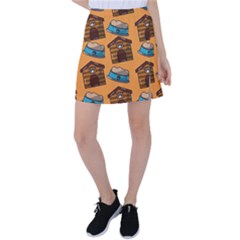 Pet House Bowl Food Seamless Pattern Tennis Skirt by Simbadda