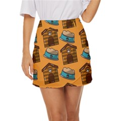 Pet House Bowl Food Seamless Pattern Mini Front Wrap Skirt by Simbadda