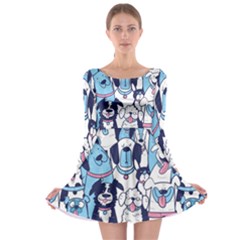 Dogs Seamless Pattern Long Sleeve Skater Dress by Simbadda