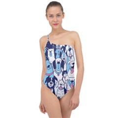 Dogs Seamless Pattern Classic One Shoulder Swimsuit by Simbadda