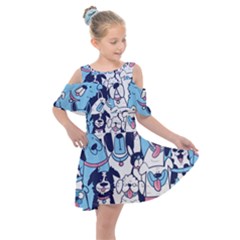 Dogs Seamless Pattern Kids  Shoulder Cutout Chiffon Dress by Simbadda