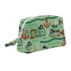 Seamless Pattern Fishes Pirates Cartoon Wristlet Pouch Bag (medium) by Simbadda