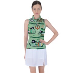 Seamless Pattern Fishes Pirates Cartoon Women s Sleeveless Polo Tee by Simbadda