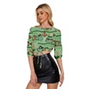 Seamless Pattern Fishes Pirates Cartoon Mid Sleeve Drawstring Hem Top View2