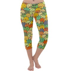 Seamless Pattern With Doodle Bunny Capri Yoga Leggings by Simbadda