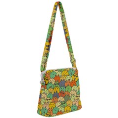 Seamless Pattern With Doodle Bunny Zipper Messenger Bag by Simbadda