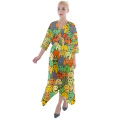 Seamless Pattern With Doodle Bunny Quarter Sleeve Wrap Front Maxi Dress by Simbadda