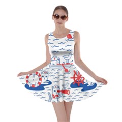 Nautical Cats Seamless Pattern Skater Dress by Simbadda