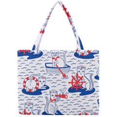 Nautical Cats Seamless Pattern Mini Tote Bag by Simbadda