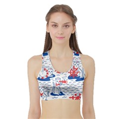 Nautical Cats Seamless Pattern Sports Bra With Border by Simbadda