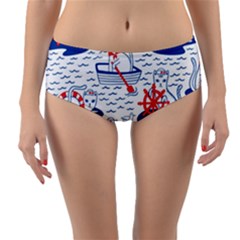 Nautical Cats Seamless Pattern Reversible Mid-waist Bikini Bottoms by Simbadda