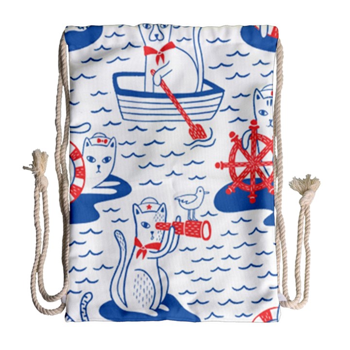 Nautical Cats Seamless Pattern Drawstring Bag (Large)