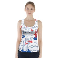 Nautical Cats Seamless Pattern Racer Back Sports Top by Simbadda