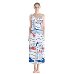 Nautical Cats Seamless Pattern Button Up Chiffon Maxi Dress by Simbadda