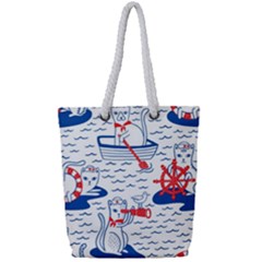 Nautical Cats Seamless Pattern Full Print Rope Handle Tote (small) by Simbadda