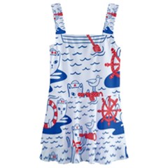 Nautical Cats Seamless Pattern Kids  Layered Skirt Swimsuit by Simbadda