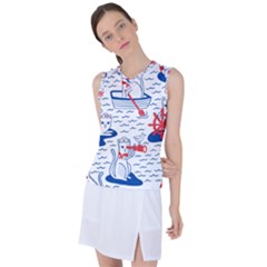 Nautical Cats Seamless Pattern Women s Sleeveless Sports Top by Simbadda