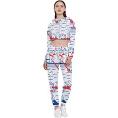 Nautical Cats Seamless Pattern Cropped Zip Up Lounge Set by Simbadda