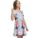 Nautical Cats Seamless Pattern Kids  Puff Sleeved Dress View2