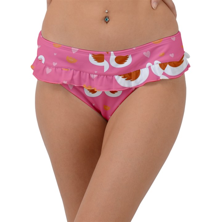 Swan Pattern Elegant Style Frill Bikini Bottoms