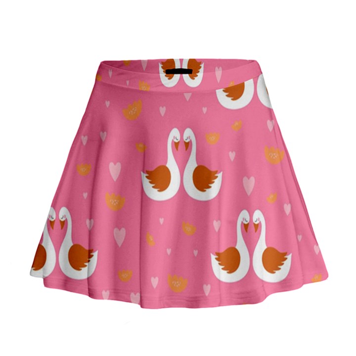 Swan Pattern Elegant Style Mini Flare Skirt