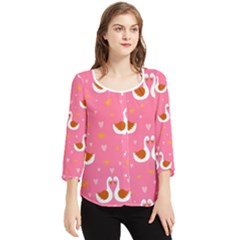 Swan Pattern Elegant Style Chiffon Quarter Sleeve Blouse by Simbadda