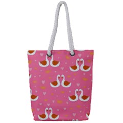 Swan Pattern Elegant Style Full Print Rope Handle Tote (small) by Simbadda