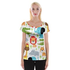 Seamless Pattern Vector With Animals Cartoon Cap Sleeve Top by Simbadda