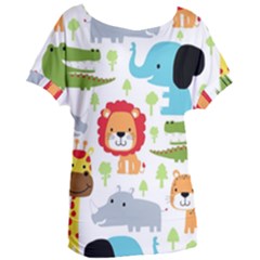 Seamless Pattern Vector With Animals Cartoon Women s Oversized Tee by Simbadda