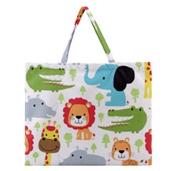 Seamless Pattern Vector With Animals Cartoon Zipper Large Tote Bag by Simbadda