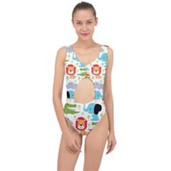 Seamless Pattern Vector With Animals Cartoon Center Cut Out Swimsuit by Simbadda