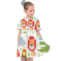 Seamless Pattern Vector With Animals Cartoon Kids  Sailor Dress by Simbadda